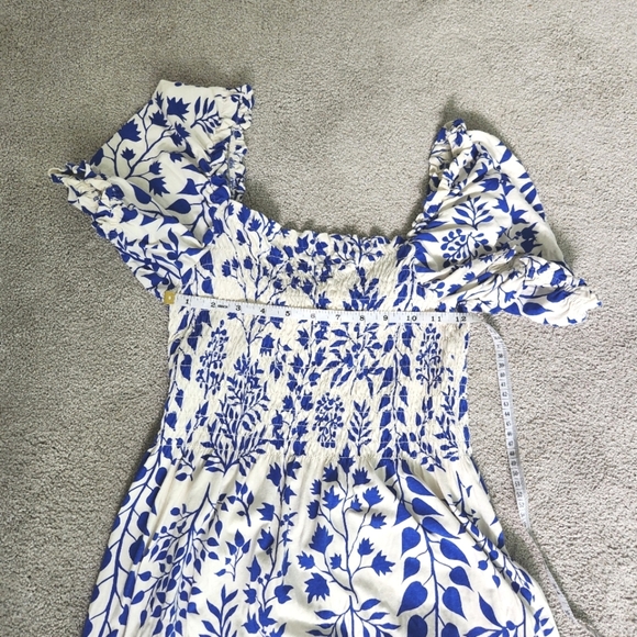 Milkmaid Coquette Girl Puff Sleeve Print Midi Maxi Dress Smockey Stretchy Size M - Picture 8 of 13